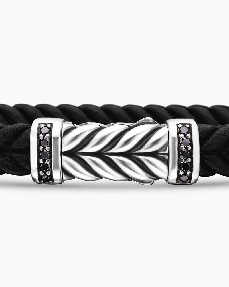 Chevron Bracelet Black Rubber with Diamonds and Sterling Silver