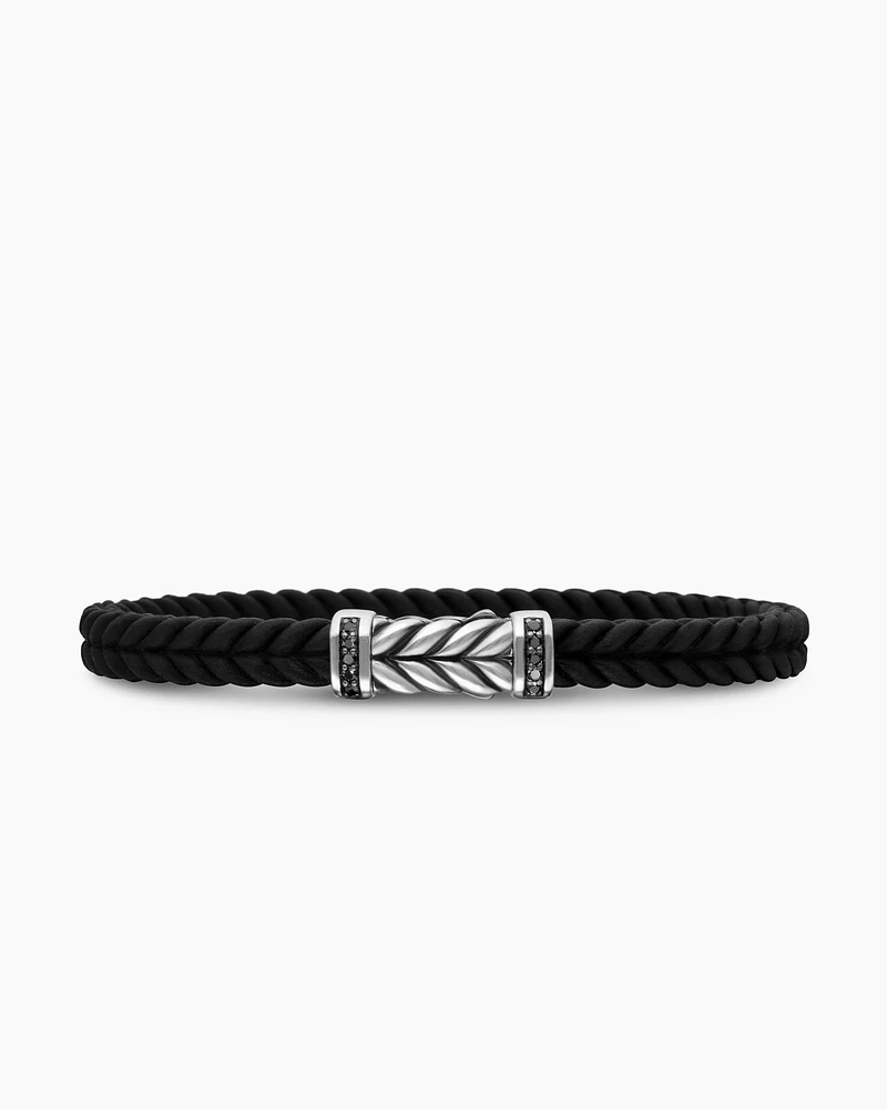 Chevron Bracelet Black Rubber with Diamonds and Sterling Silver