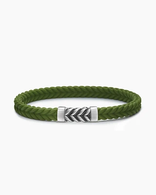 Chevron Bracelet Green Rubber with Sterling Silver, 6mm