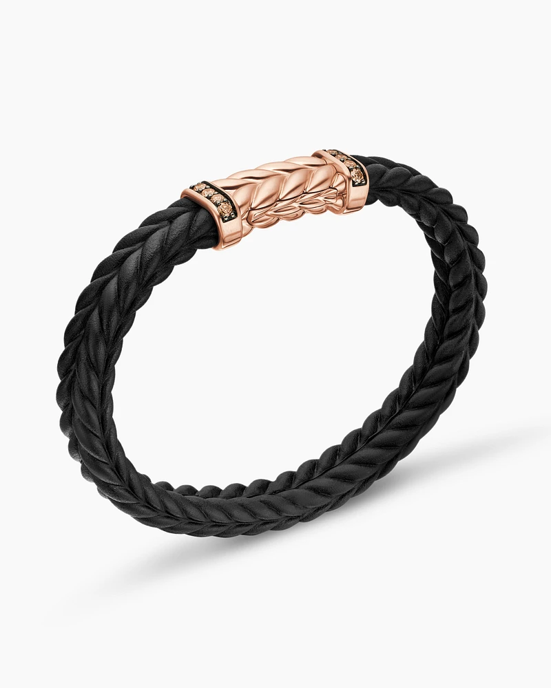 Chevron Bracelet  in Black Rubber with 18K Rose Gold and Cognac Diamonds, 9mm