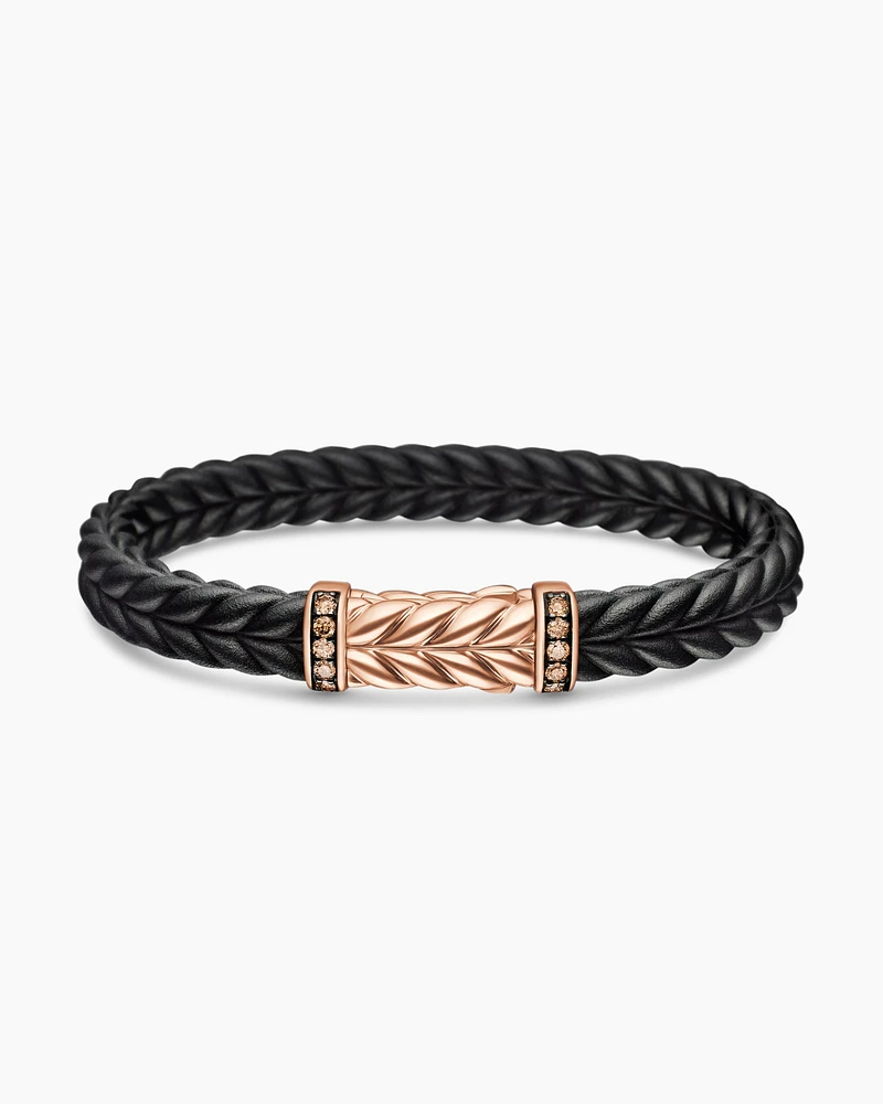 Chevron Bracelet  in Black Rubber with 18K Rose Gold and Cognac Diamonds, 9mm