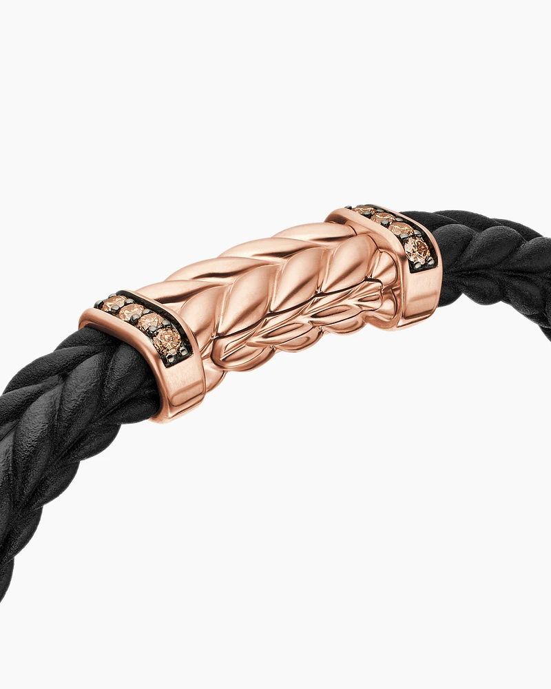 Chevron Bracelet  in Black Rubber with 18K Rose Gold and Cognac Diamonds, 9mm