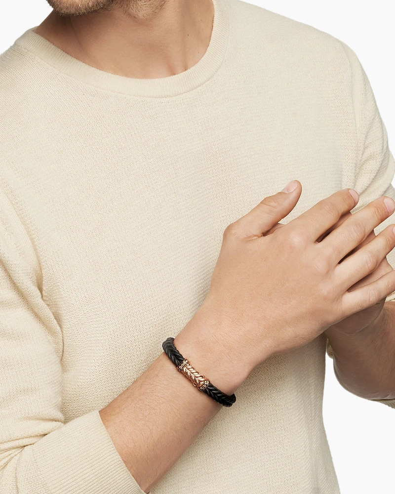 Chevron Bracelet  in Black Rubber with 18K Rose Gold and Cognac Diamonds, 9mm