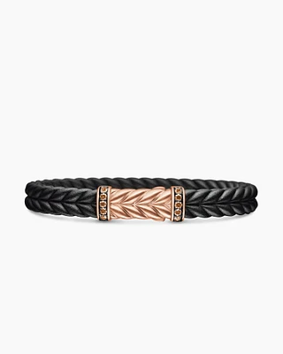Chevron Bracelet  in Black Rubber with 18K Rose Gold and Cognac Diamonds, 9mm