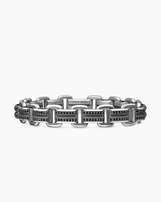 Deco Bevelled Link Bracelet in Sterling Silver with Black Diamonds, 7.5mm