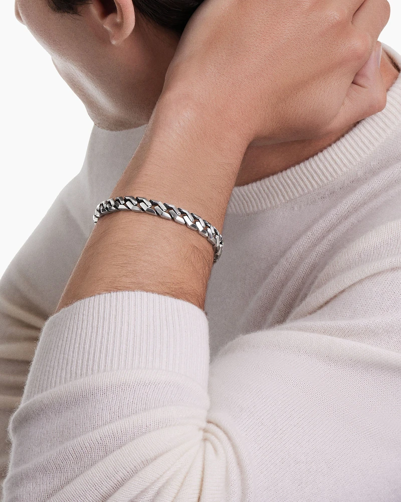 Curb Chain Angular Link Bracelet Sterling Silver, 8.7mm