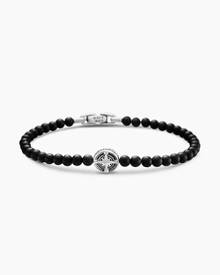 Spiritual Beads Compass Bracelet Sterling Silver with Black Onyx, 4mm