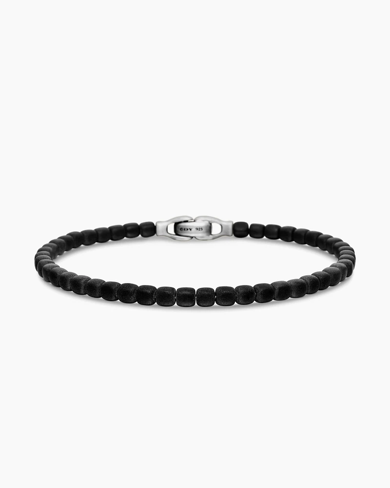 Spiritual Beads Cushion Bracelet Sterling Silver with Black Onyx ,4mm