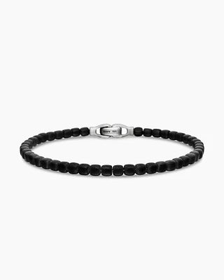 Spiritual Beads Cushion Bracelet Sterling Silver with Black Onyx ,4mm
