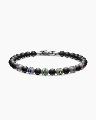 Spiritual Beads Rainbow Bracelet in Sterling Silver with Black Onyx, Sapphires and Tsavorites