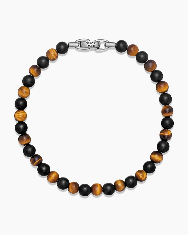 Spiritual Beads Alternating Bracelet Sterling Silver with Black Onyx and Tiger’s Eye, 6mm