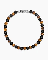 Spiritual Beads Alternating Bracelet Sterling Silver with Black Onyx and Tiger’s Eye, 6mm