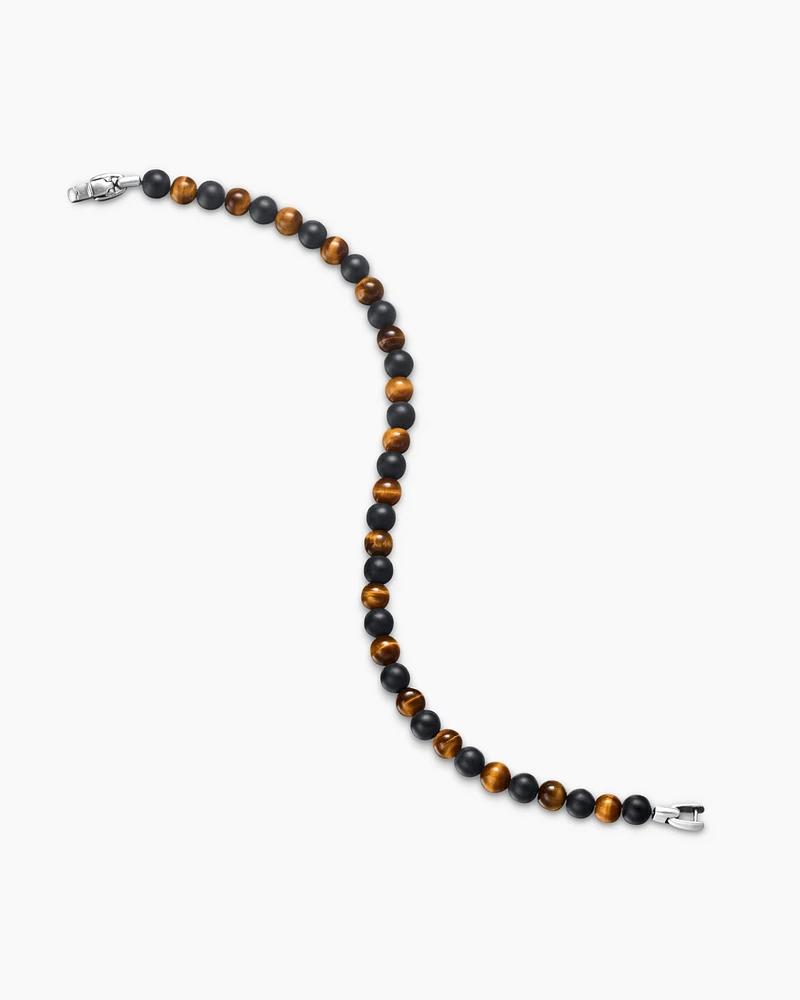 Spiritual Beads Alternating Bracelet Sterling Silver with Black Onyx and Tiger’s Eye, 6mm