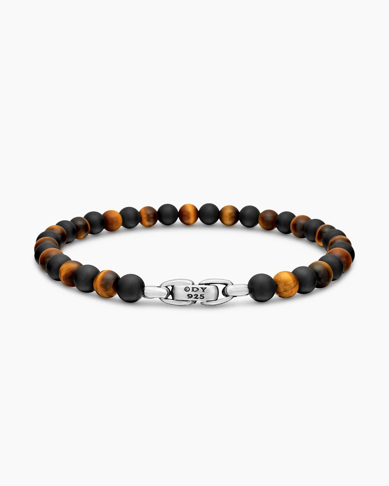 Spiritual Beads Alternating Bracelet Sterling Silver with Black Onyx and Tiger’s Eye, 6mm
