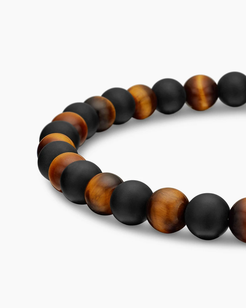 Spiritual Beads Alternating Bracelet Sterling Silver with Black Onyx and Tiger’s Eye, 6mm