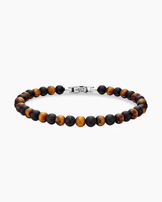Spiritual Beads Alternating Bracelet Sterling Silver with Black Onyx and Tiger’s Eye, 6mm
