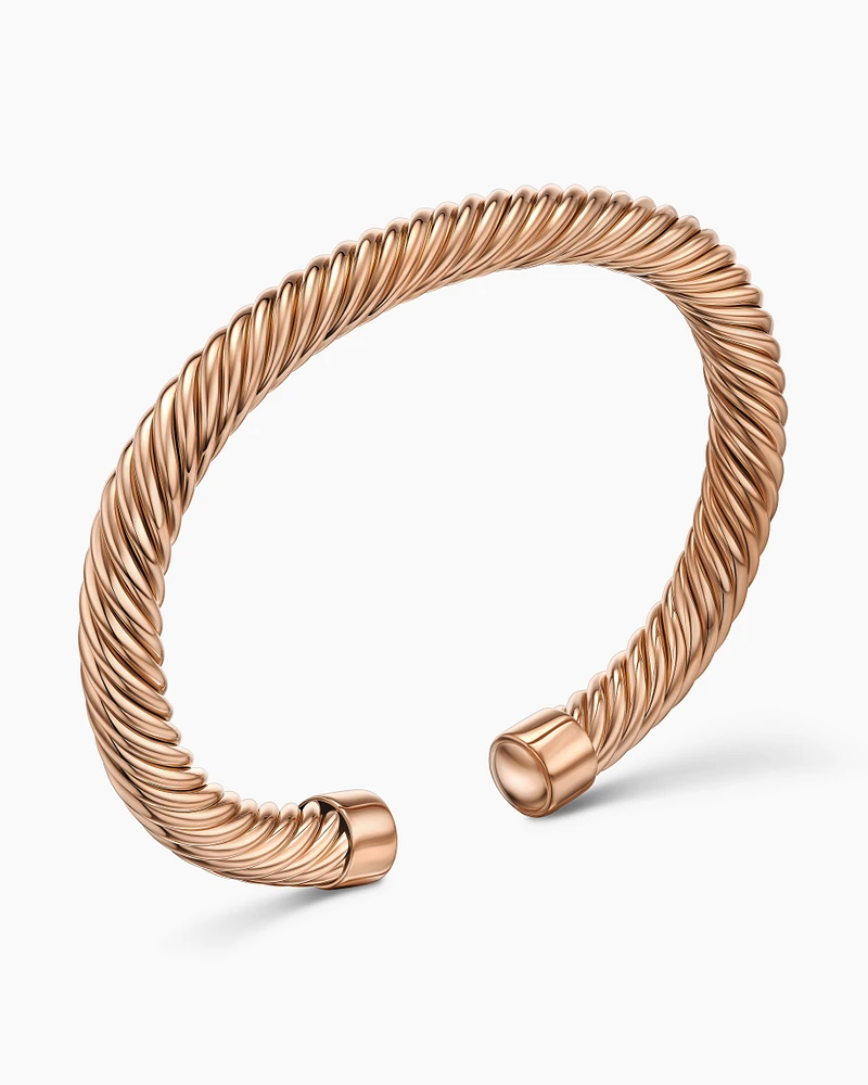 Cable Cuff Bracelet in 18K Rose Gold, 7mm