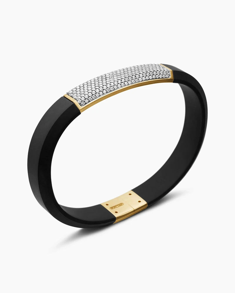 Streamline® ID Bracelet  Black Rubber with Diamonds and 18K Yellow Gold, 10mm