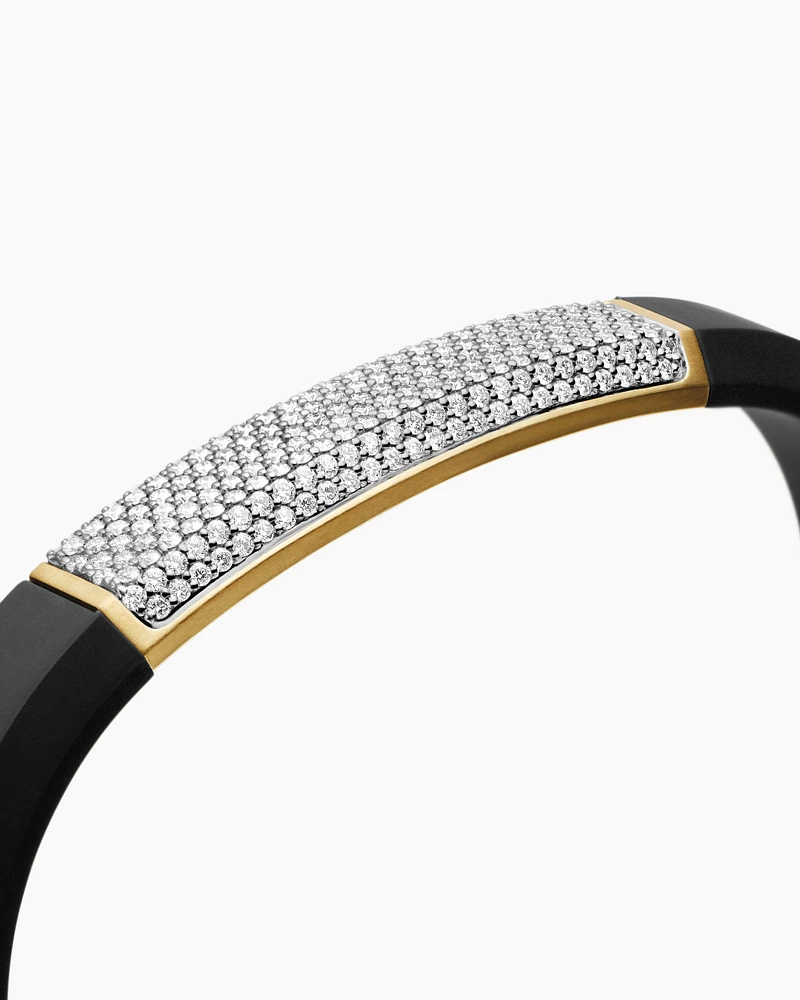 Streamline® ID Bracelet  Black Rubber with Diamonds and 18K Yellow Gold, 10mm