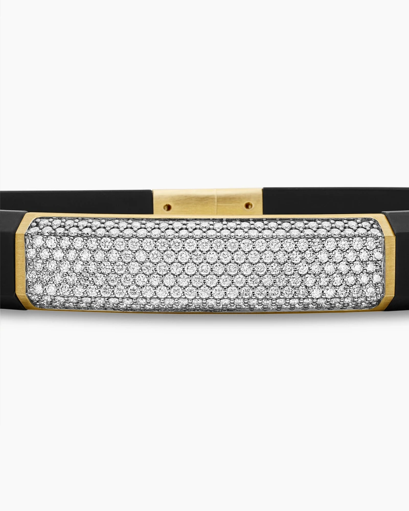 Streamline® ID Bracelet  Black Rubber with Diamonds and 18K Yellow Gold, 10mm