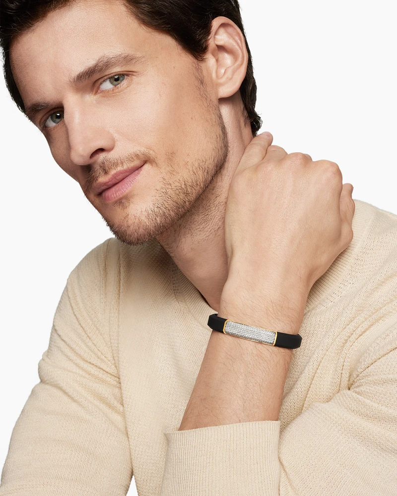 Streamline® ID Bracelet  Black Rubber with Diamonds and 18K Yellow Gold, 10mm