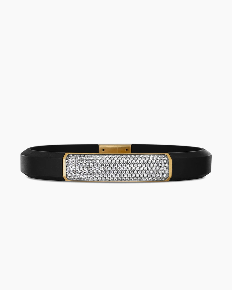 Streamline® ID Bracelet  Black Rubber with Diamonds and 18K Yellow Gold, 10mm