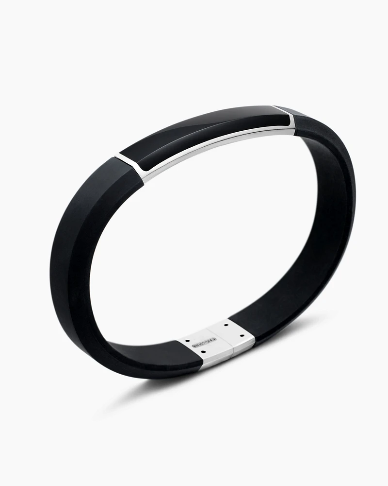 Streamline® ID Bracelet  Black Rubber with Onyx and Sterling Silver, 10mm