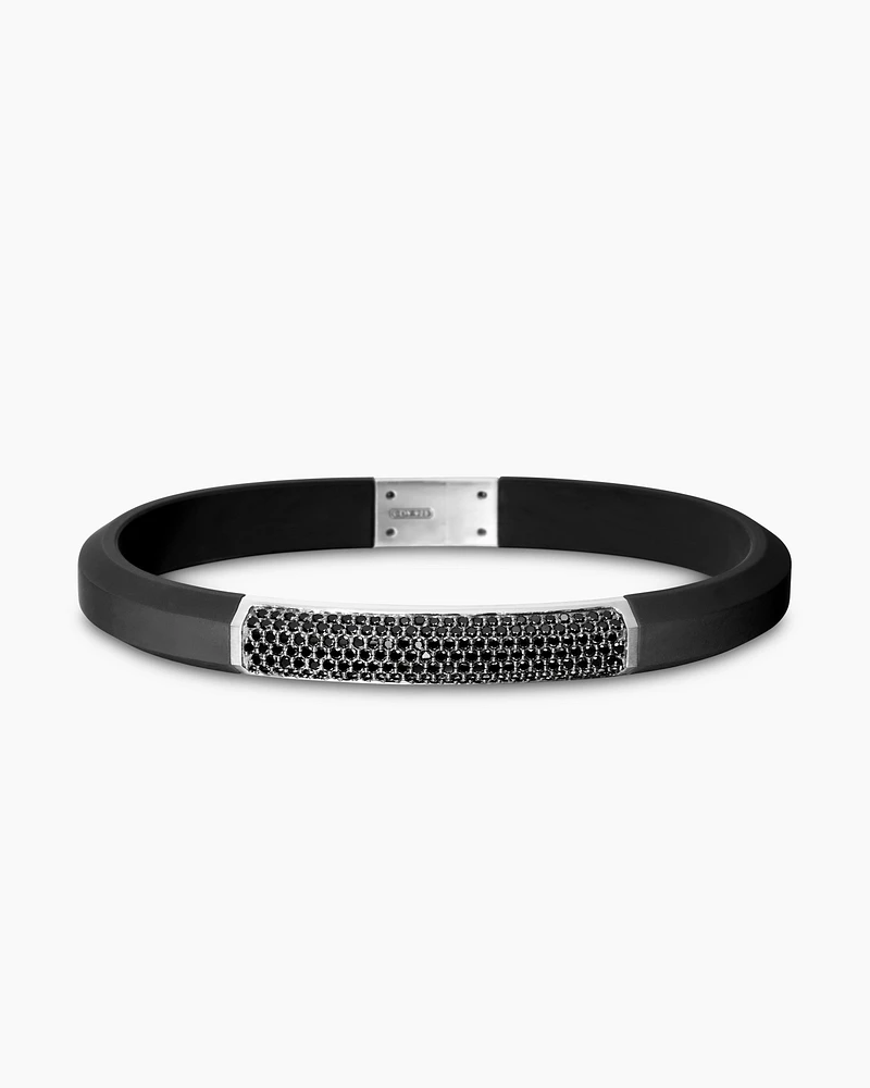 Streamline® ID Bracelet in Black Rubber with Black Diamonds and Sterling Silver, 8mm
