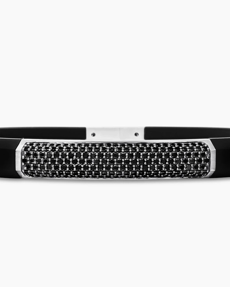 Streamline® ID Bracelet in Black Rubber with Black Diamonds and Sterling Silver, 8mm