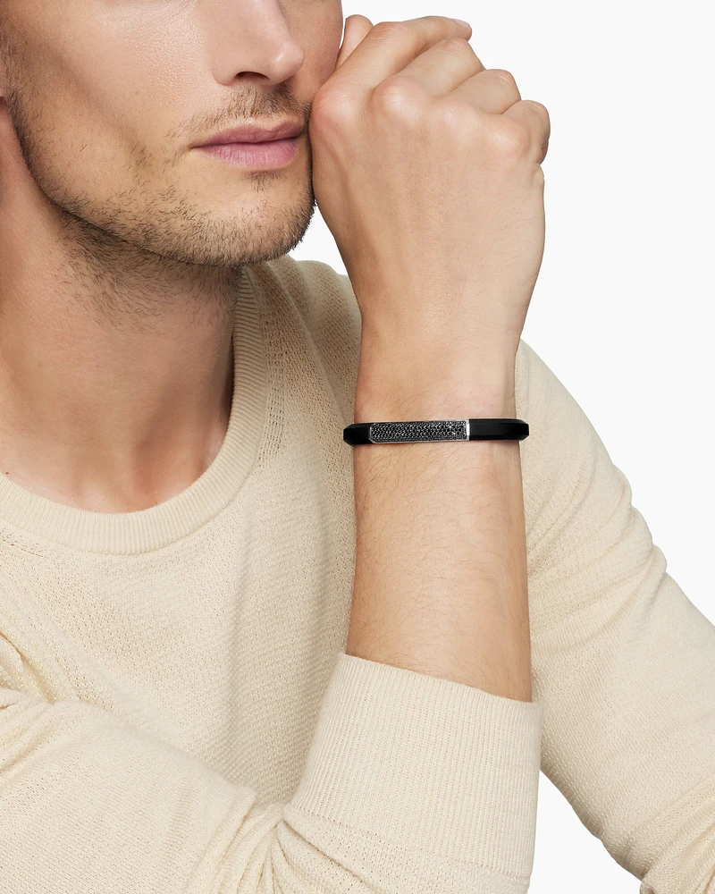 Streamline® ID Bracelet in Black Rubber with Black Diamonds and Sterling Silver, 8mm