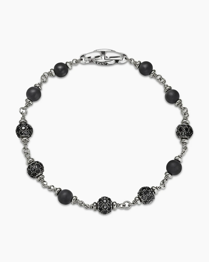 Spiritual Beads Bracelet Sterling Silver with Black Onyx and Diamonds, 6mm