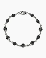 Spiritual Beads Bracelet Sterling Silver with Black Onyx and Diamonds, 6mm