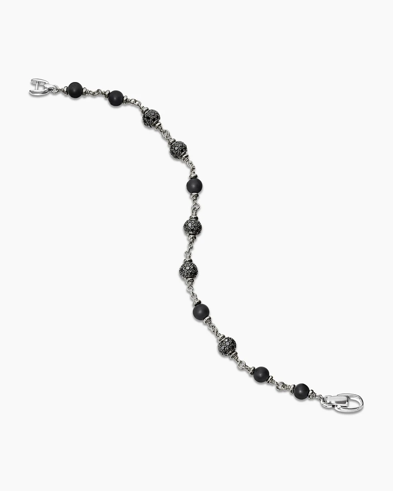Spiritual Beads Bracelet Sterling Silver with Black Onyx and Diamonds, 6mm