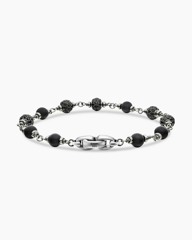 Spiritual Beads Bracelet Sterling Silver with Black Onyx and Diamonds, 6mm