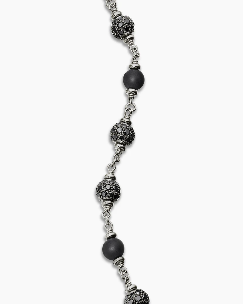 Spiritual Beads Bracelet Sterling Silver with Black Onyx and Diamonds, 6mm