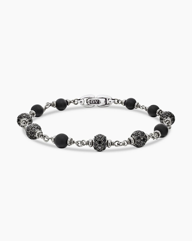 Spiritual Beads Bracelet Sterling Silver with Black Onyx and Diamonds, 6mm