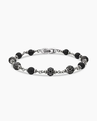 Spiritual Beads Bracelet Sterling Silver with Black Onyx and Diamonds, 6mm