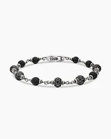 Spiritual Beads Bracelet Sterling Silver with Black Onyx and Diamonds, 6mm