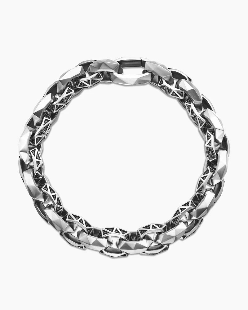 Torqued Faceted Link Bracelet Sterling Silver with Black Diamonds, 11.6mm