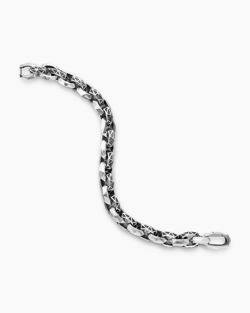 Torqued Faceted Link Bracelet Sterling Silver with Black Diamonds, 11.6mm