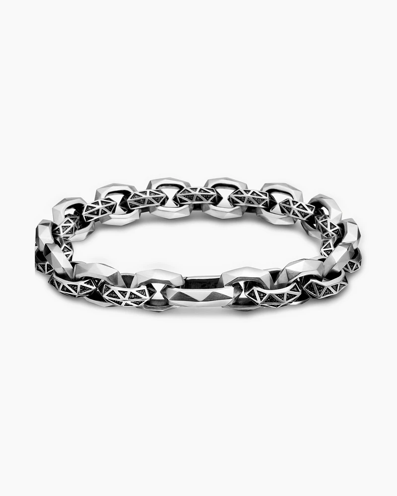 Torqued Faceted Link Bracelet Sterling Silver with Black Diamonds, 11.6mm