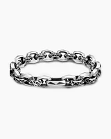 Torqued Faceted Link Bracelet Sterling Silver with Black Diamonds, 11.6mm