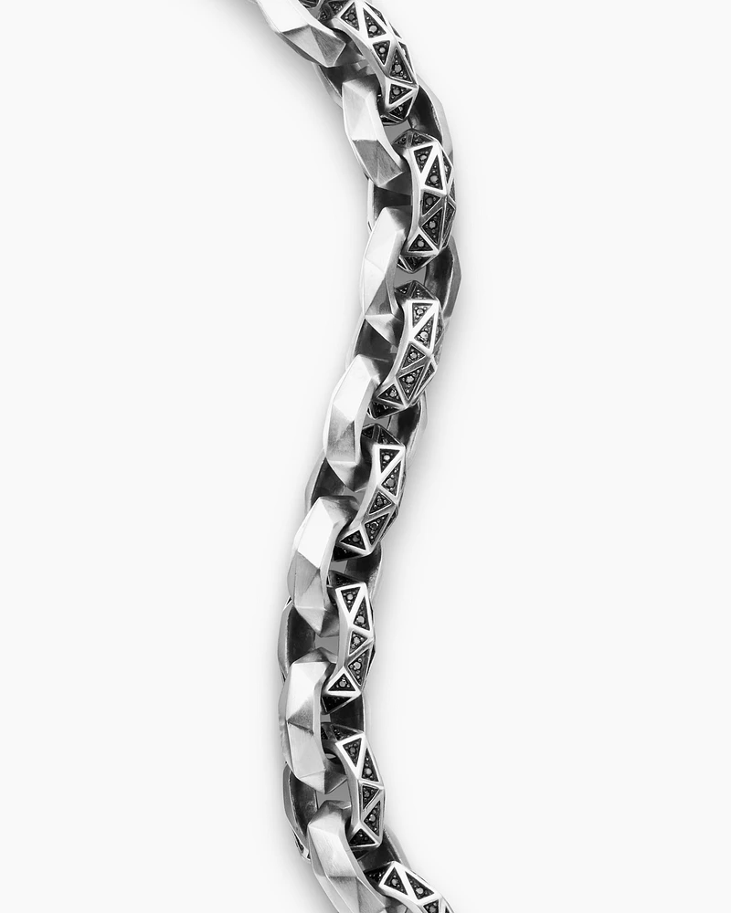 Torqued Faceted Link Bracelet Sterling Silver with Black Diamonds, 11.6mm