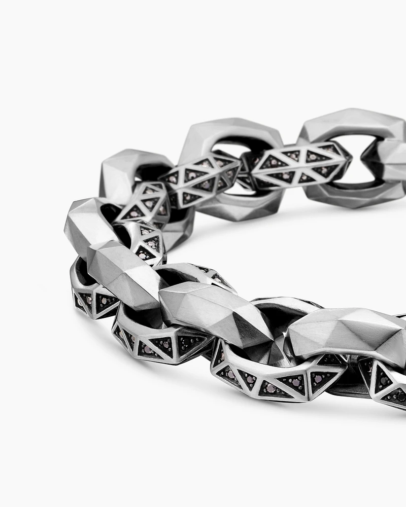 Torqued Faceted Link Bracelet Sterling Silver with Black Diamonds, 11.6mm