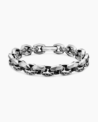 Torqued Faceted Link Bracelet Sterling Silver with Black Diamonds, 11.6mm