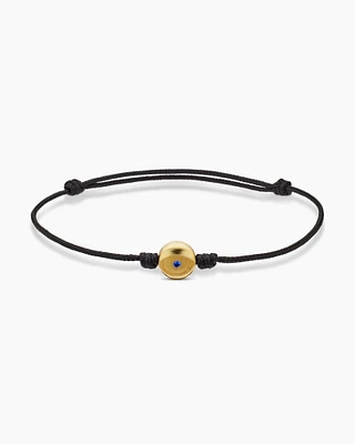 Evil Eye Cord Bracelet Black Nylon with 18K Yellow Gold and Sapphire, 9mm