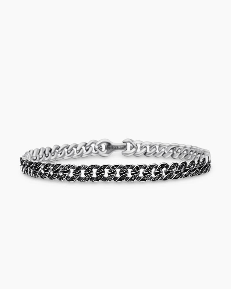 Curb Chain Bracelet Sterling Silver with Diamonds
