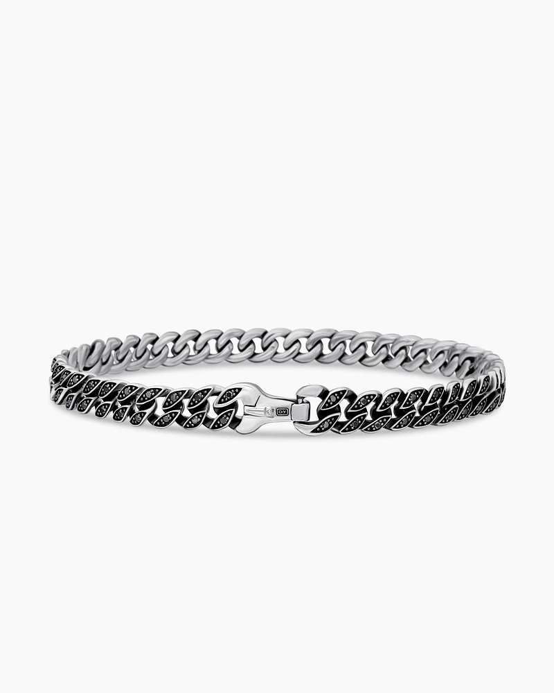 Curb Chain Bracelet Sterling Silver with Diamonds