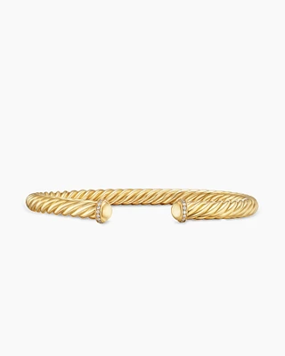 Cable Cuff Bracelet 18K Yellow Gold with Pavé Diamonds, 6mm