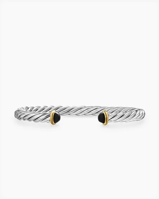Cable Cuff Bracelet Sterling Silver with 14K Yellow Gold and Black Onyx, 6mm